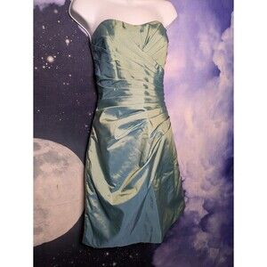 Mori Lee Strapless Cocktail Dress Blue Green Satin Size 13/14 Bridesmaid Formal